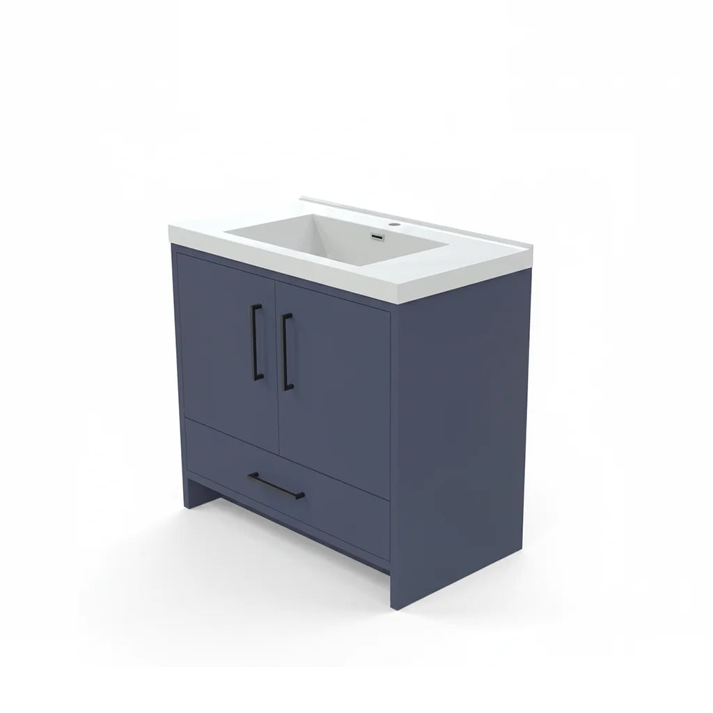Vanité autoportante bleu de Malte avec lavabo en marbre artificiel 35.4" x 19.7" x 33.5"