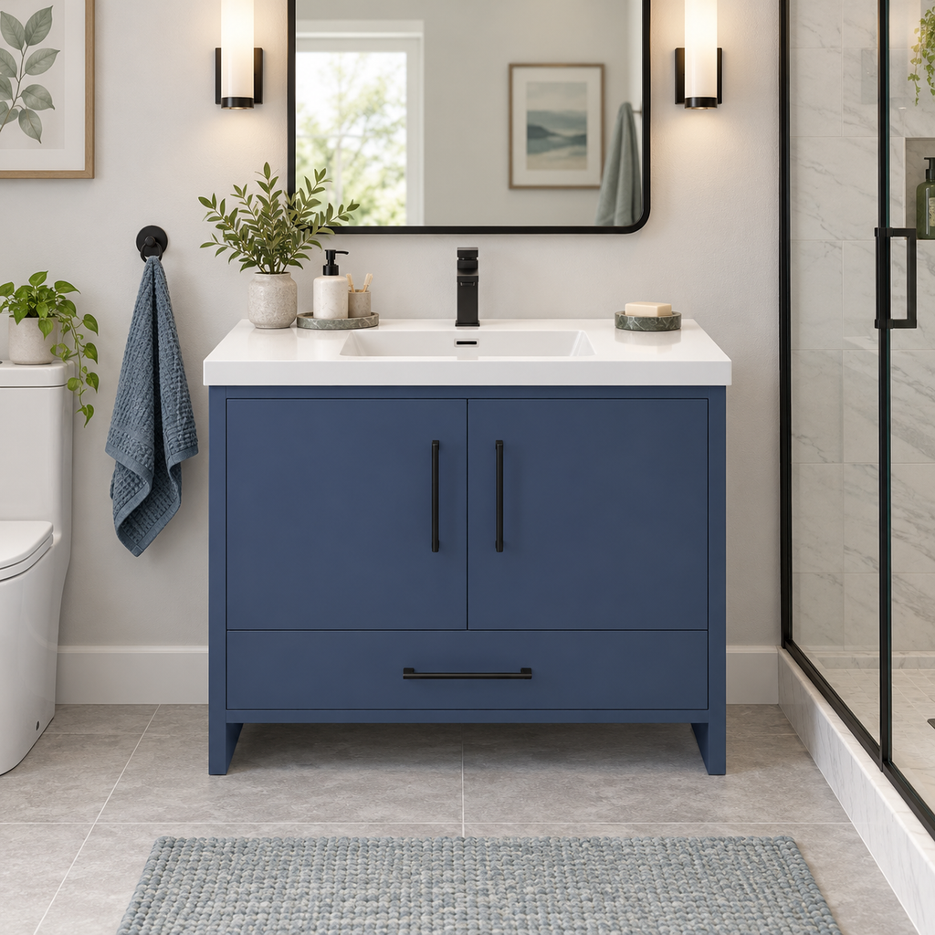 36" Malta Blue Freestanding Bathroom Vanity with Artificial Marble Sink