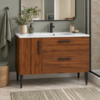 Vanité autoportante Noisette cannelée avec lavabo en marbre artificiel 48"