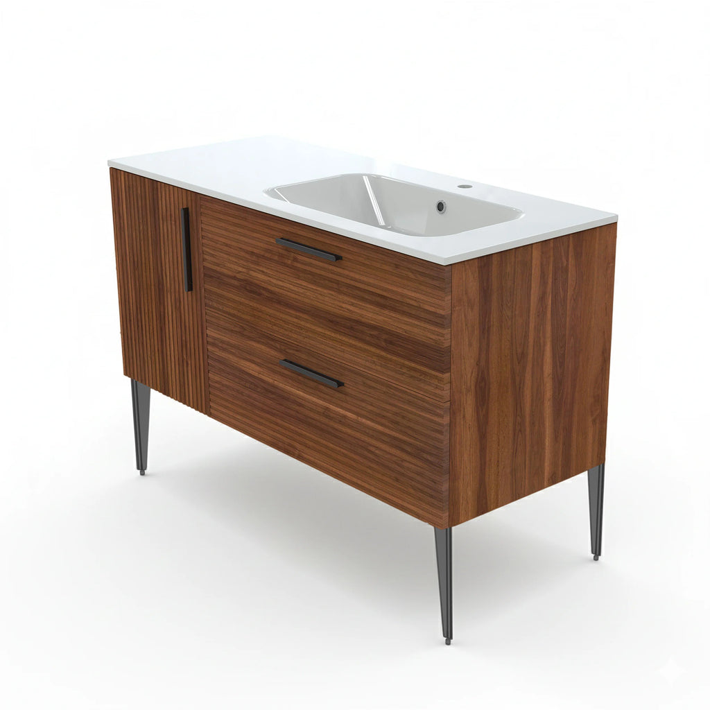 Vanité autoportante Noisette cannelée avec lavabo en marbre artificiel 47.2" x 19.7" x 33.5"