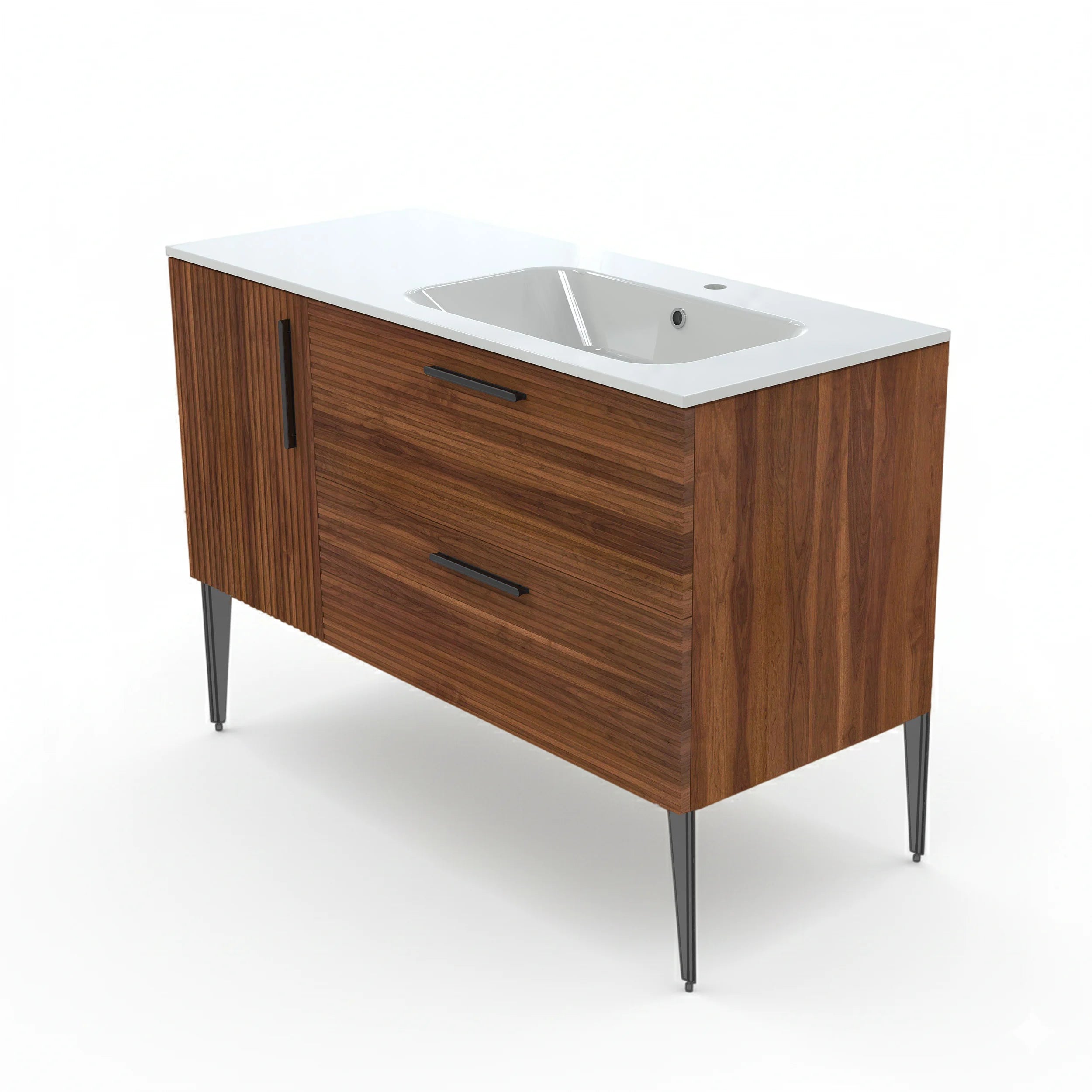 Vanité autoportante Noisette cannelée avec lavabo en marbre artificiel 47.2" x 19.7" x 33.5"