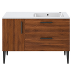 Vanité autoportante Noisette cannelée avec lavabo en marbre artificiel 48"