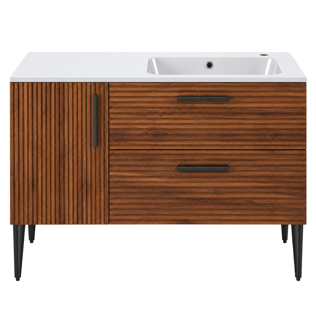 Vanité autoportante Noisette cannelée avec lavabo en marbre artificiel 48"