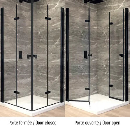 Série Della ensemble de douche noir (2 portes battantes vers l’intérieur avec base)