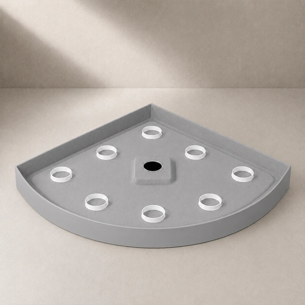 Base de douche semi-ronde blanche drain central