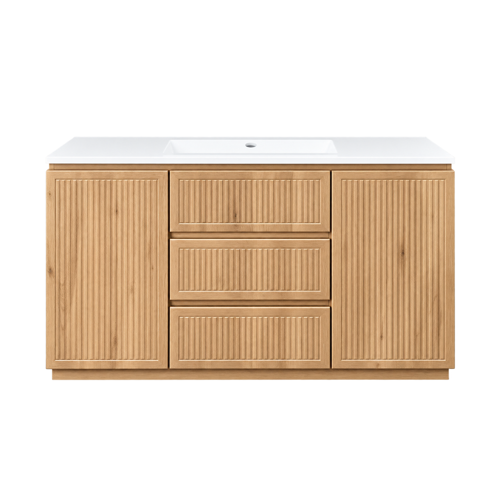  24" Natural Oak and Black Wall-Mounted Vanity with Sintered Stone Countertop