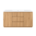  24" Natural Oak and Black Wall-Mounted Vanity with Sintered Stone Countertop