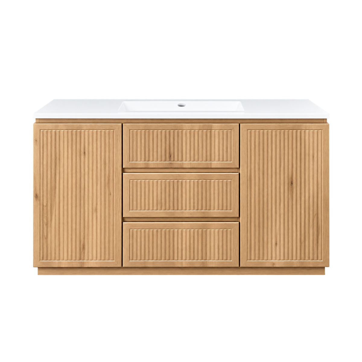 24" Natural Oak and Black Wall-Mounted Vanity with Sintered Stone Countertop