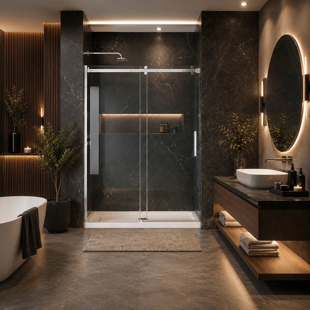 Série Grand ensemble de douche alcôve avec base