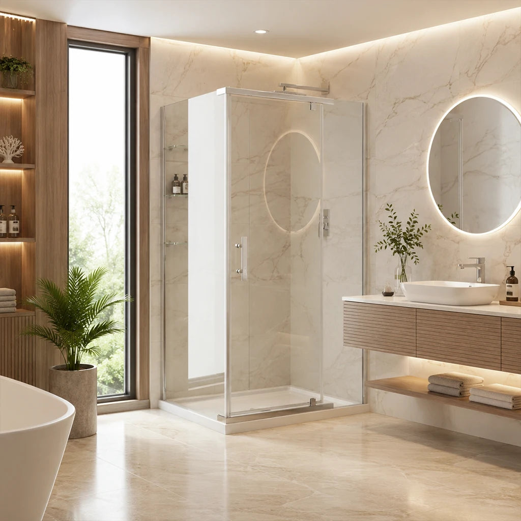 Série Helmckem ensemble de douche chrome (ouverture extérieure avec base)