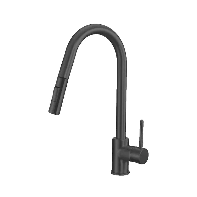 Robinet de cuisine Laforge noir mat avec bec arqué rétractable 2 jets