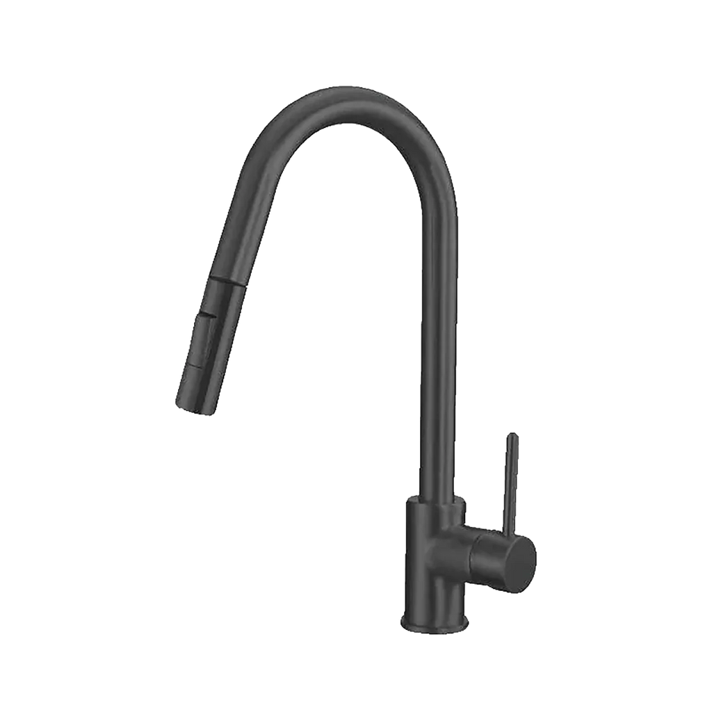 Robinet de cuisine Laforge noir mat avec bec arqué rétractable 2 jets