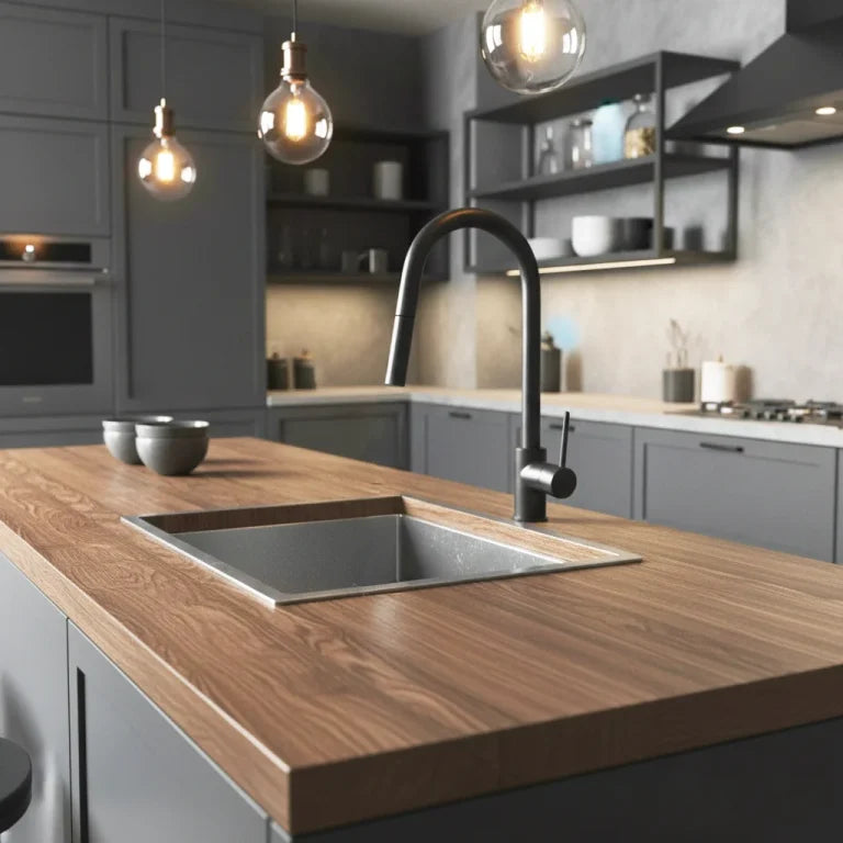 Robinet de cuisine Laforge noir mat avec bec arqué rétractable 2 jets