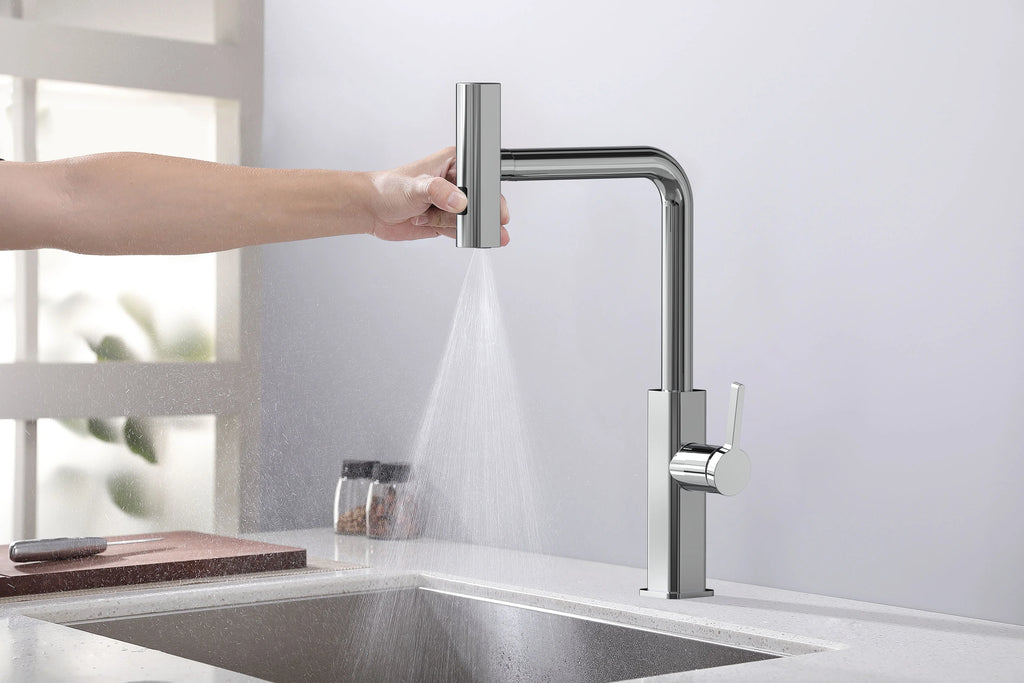 Robinet de cuisine Louvart avec bec pivotable et rétractable 3 jets