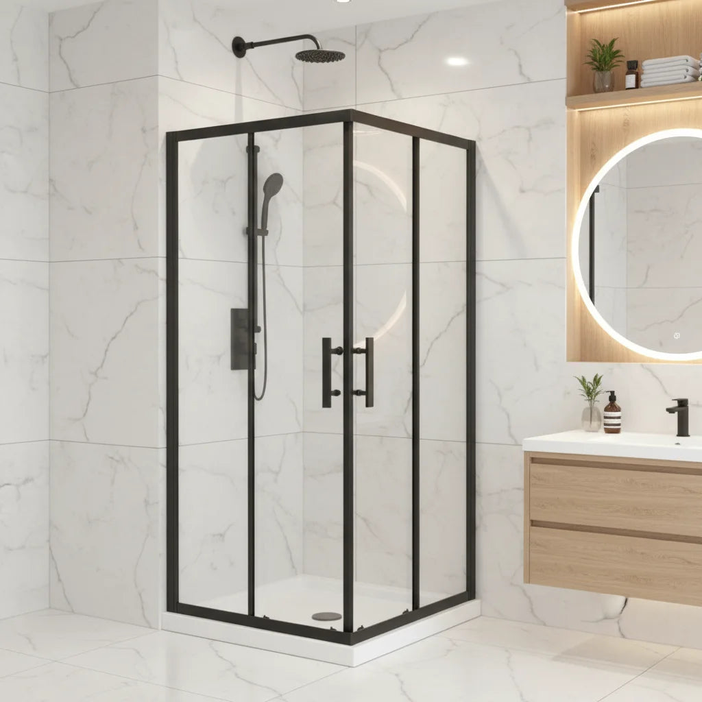 Série Marengo ensemble de douche noir (porte pivotante intérieure, panneau latéral et base)