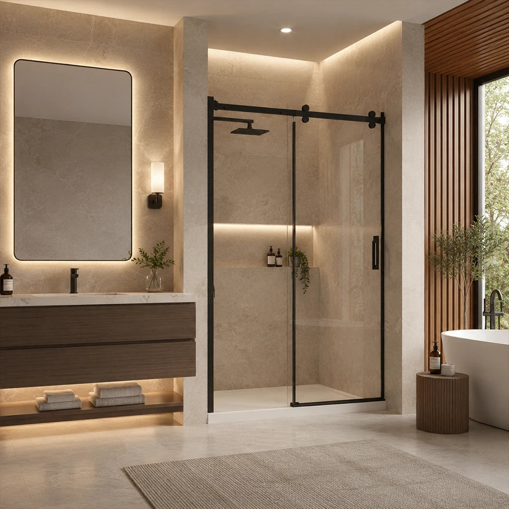 Série Niagara ensemble de douche alcôve noir avec base