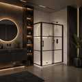 Série Panther ensemble de douche noir (porte coulissante, panneau latéral et base)