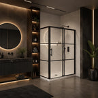 Série Panther ensemble de douche noir (porte coulissante, panneau latéral et base)