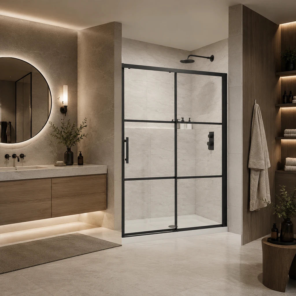 Série Panther ensemble de douche alcôve noir avec base