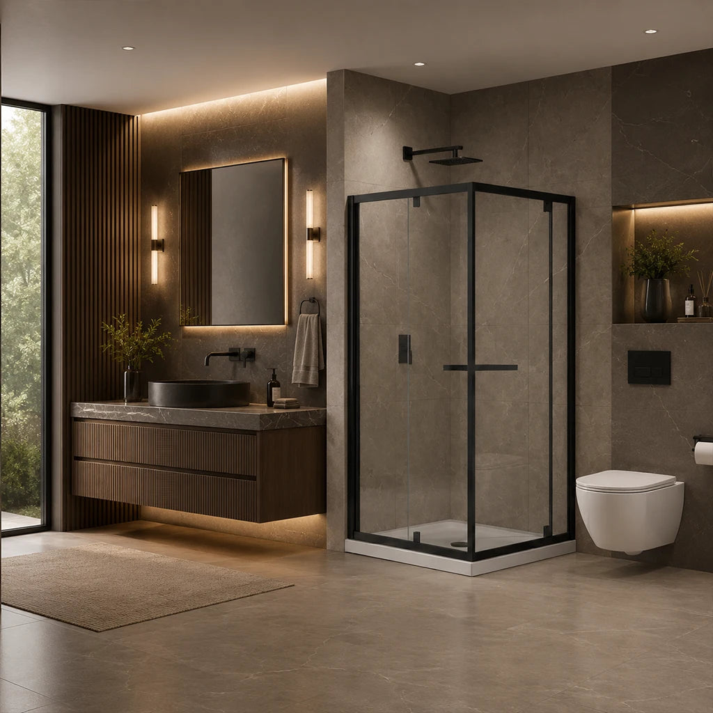 Série Parry ensemble de douche noir (porte pivotante intérieure, panneau latéral et base)
