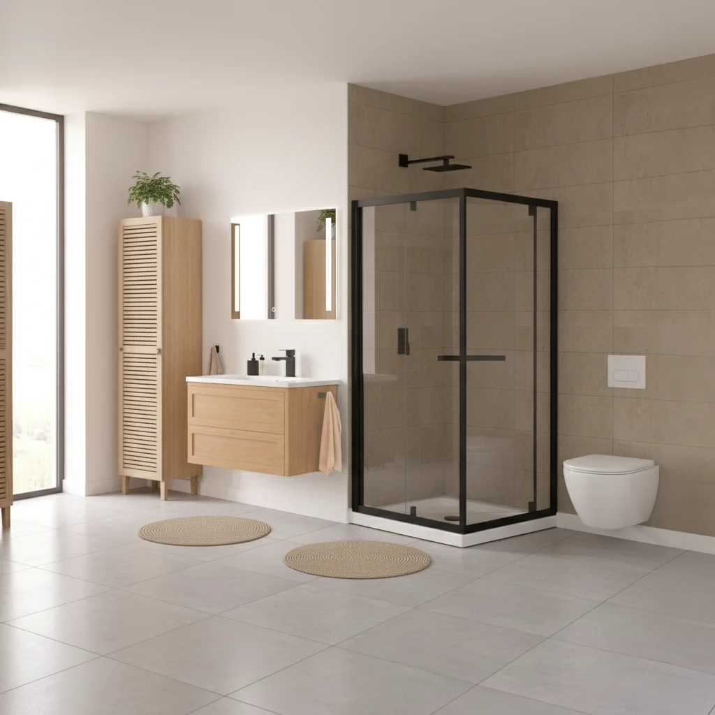 Série Parry ensemble de douche noir (porte pivotante intérieure, panneau latéral et base)