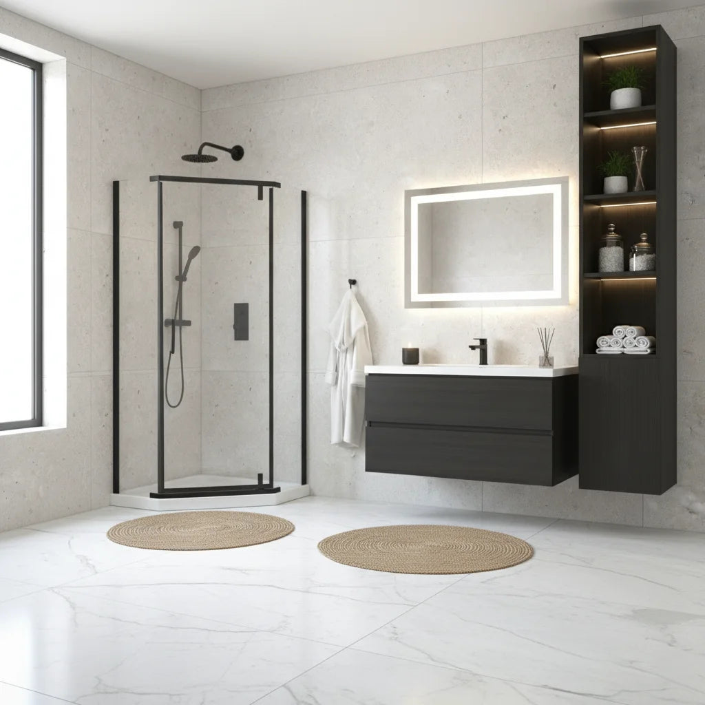 Série Torrence ensemble de douche noir (ouverture extérieure néo-angle avec base)