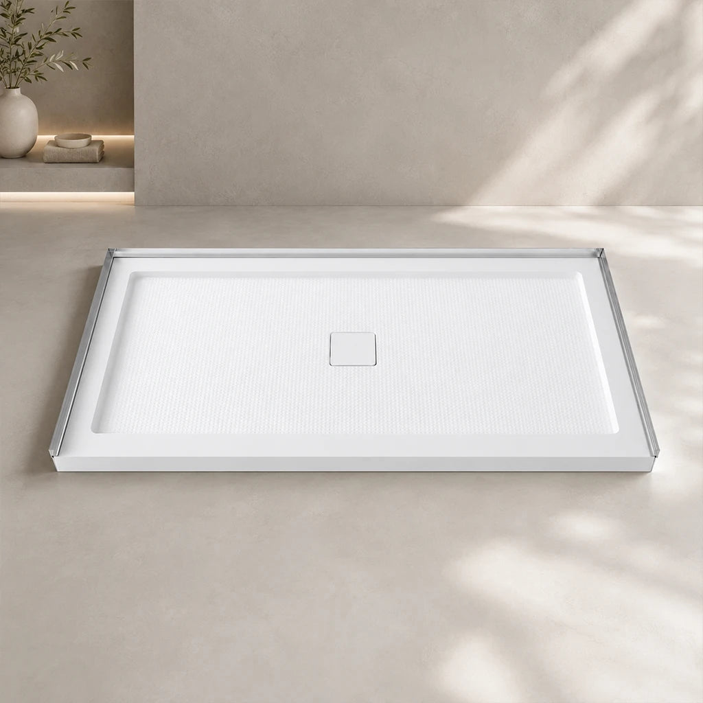 Base de douche rectangulaire antidérapante avec drain central
