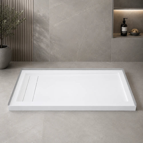 Base de douche rectangulaire avec drain linéaire latéral