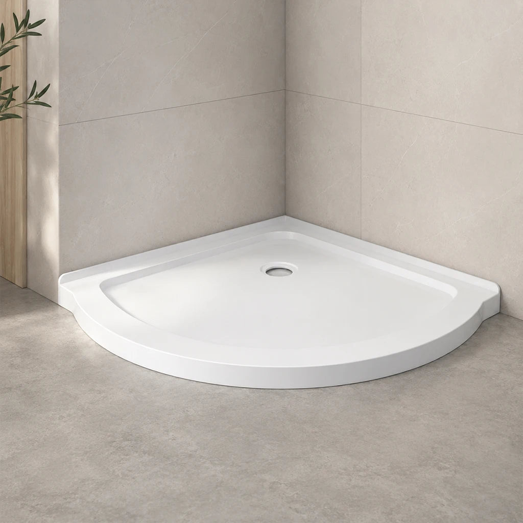 Base de douche semi-ronde blanche drain central