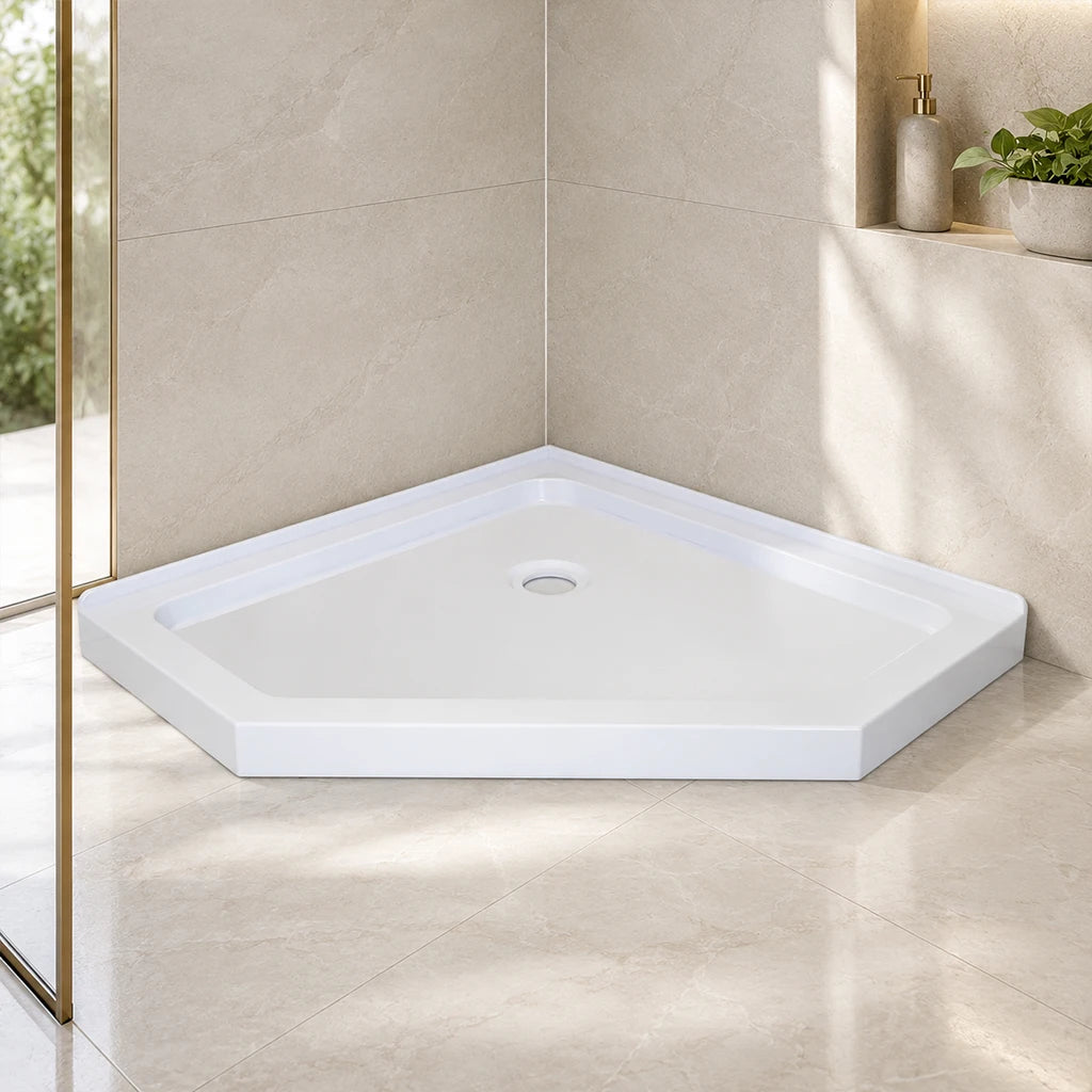 Base de douche néo-angle blanche drain central