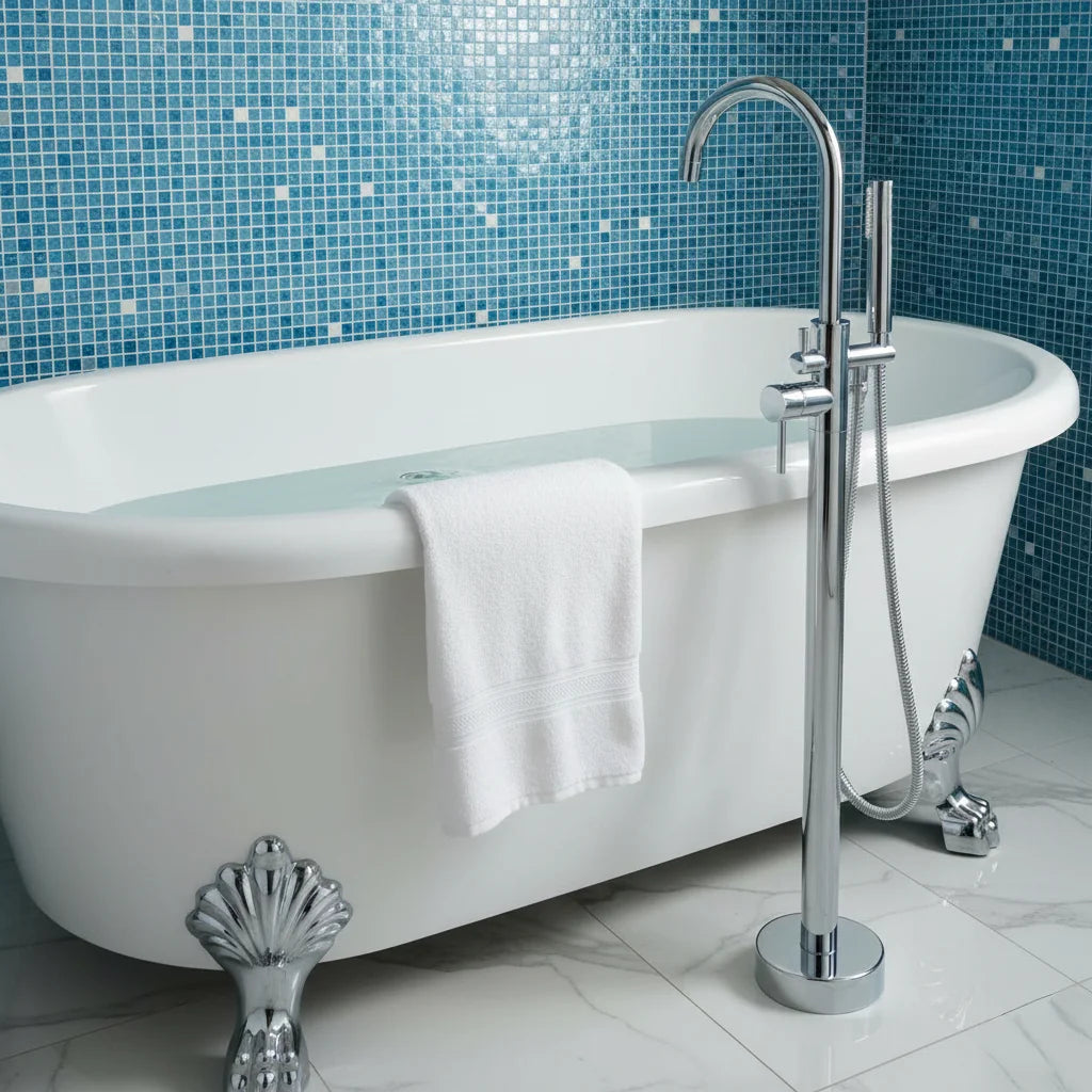 Robinet de bain autoportant Théodat avec douchette à main intégrée