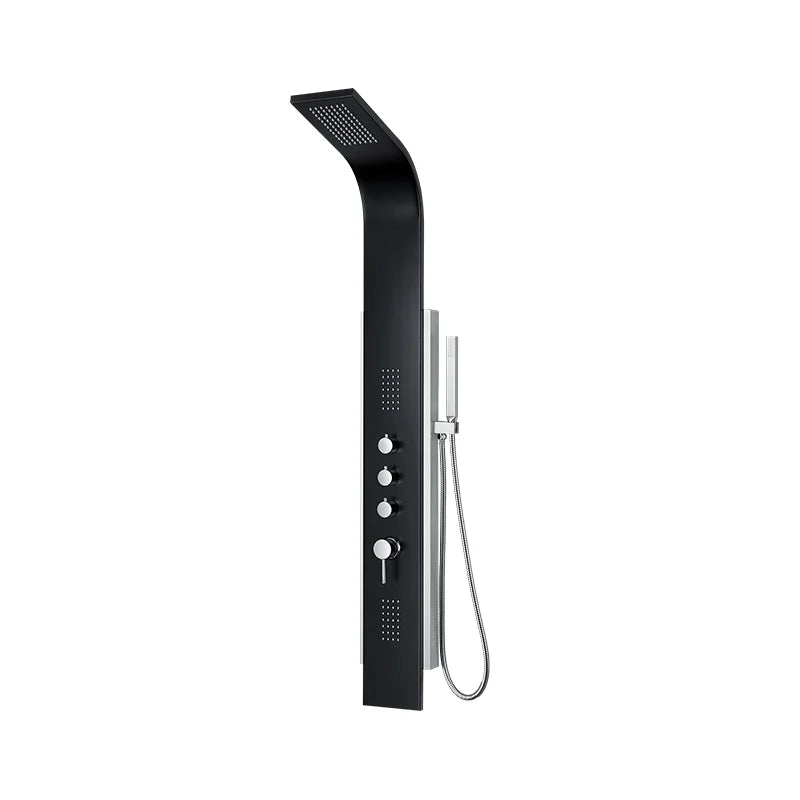 Black and Brushed Stainless Steel Shower Panel with Hand Shower and 2 Body Jets