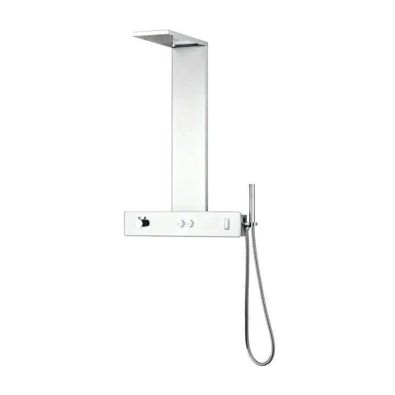 Colonne de douche avec tablette intégrée, douchette à main et valve thermostatique