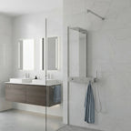 Colonne de douche avec tablette intégrée, douchette à main et valve thermostatique