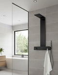 Colonne de douche avec tablette intégrée, douchette à main et valve thermostatique