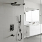 Ensemble de douche pluie avec pomme carrée, douchette à main et bec de bain