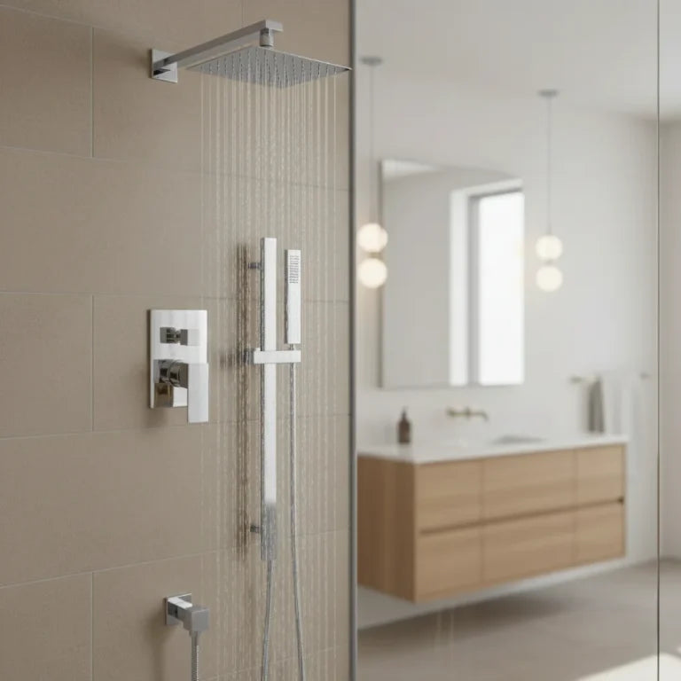 Ensemble de douche pluie avec pomme carrée et douchette à main