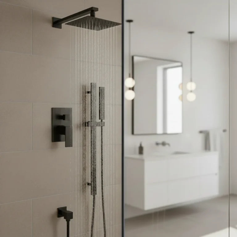 Ensemble de douche pluie avec pomme carrée et douchette à main