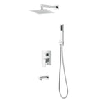 Ensemble de douche pluie avec pomme carrée, douchette à main et bec de bain