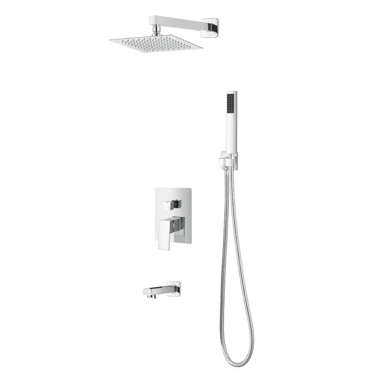 Ensemble de douche pluie avec pomme carrée, douchette à main et bec de bain