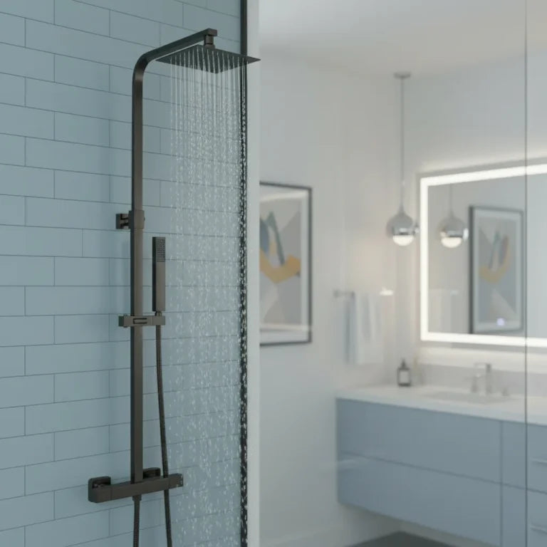 Ensemble de douche avec pomme carrée orientable et douchette à main