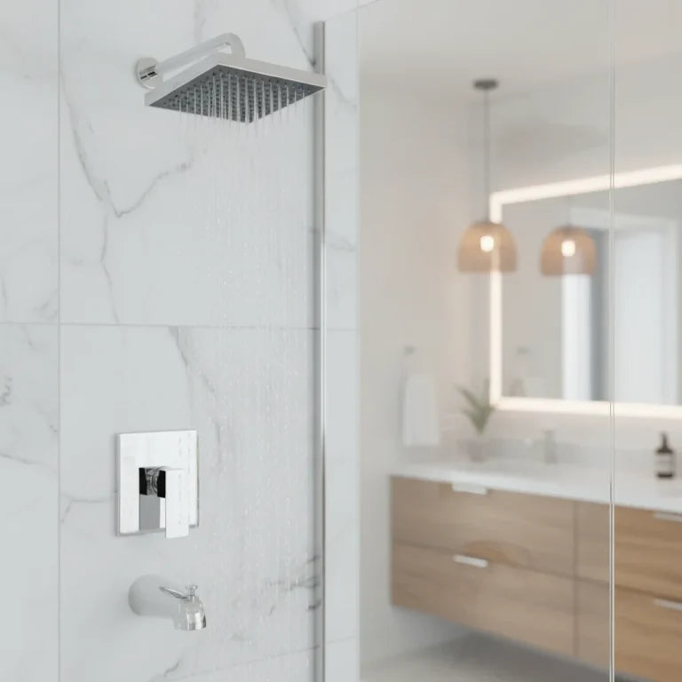 Ensemble de robinet de douche avec pomme carrée et bec de bain